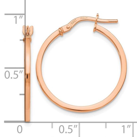 14k Rose Gold Square Tube Round Hoop Earrings, 1.5 x 22mm (7/8 Inch) - Picture 4 of 5
